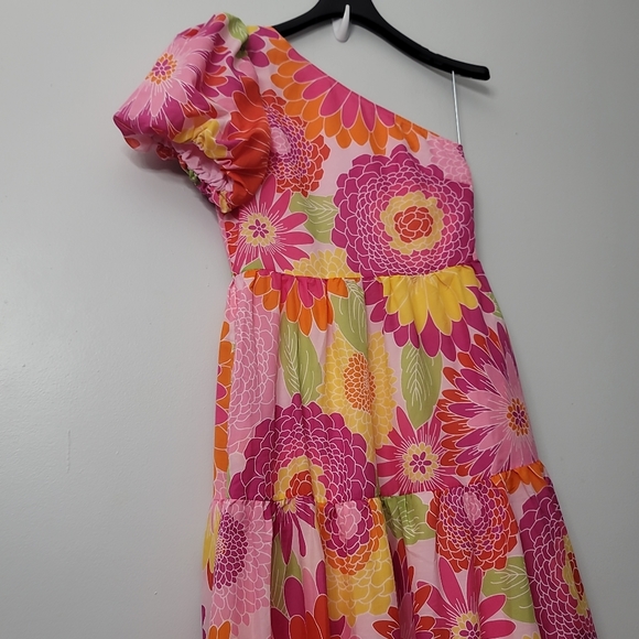 J.Marie Leilani One Shoulder Short Puffed Sleeve Tiered Midi DressFrom J.Marie, - Picture 13 of 13